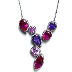 Sterling Silver Multi Stone Drop Necklace